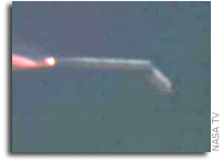 Image from NASA TV showing the Ares I-X stage separtion. 
