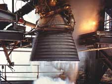 A J-2 engine undergoes static firing. Image Credit: NASA