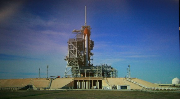 Space Shuttle Atlantis atop Launch Pad 39 A at the Kennedy Space Center. The goal for the STS 129 flight is to deliver spare parts crucial to the future maintenance of the International Space Station ahead of the retirement of the space shuttle. Credit: NASA TV/Ken Kremer