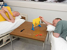 During the 90-day bed rest study, participants do everything in bed, from showering to eating to socializing with other participants. Image Credit: NASA During the 90-day bed rest study, participants do everything in bed, from showering to eating to socializing with other participants. Image Credit: NASA