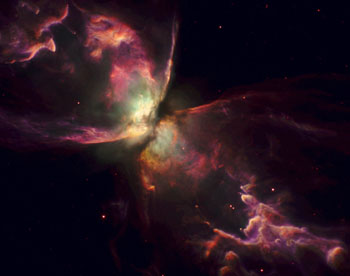 The Bug Nebula, as imaged by the Hubble Space Telescope's Wide-Field Camera 3. Image Credit: Anthony Holloway, JBCA The Bug Nebula, as imaged by the Hubble Space Telescope's Wide-Field Camera 3. Image Credit: Anthony Holloway, JBCA