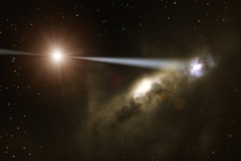 An artist's impression of how quasars may be able to construct their own galaxies. Image Credit: ESO/L. Calcada