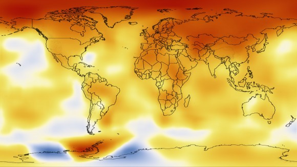 The map shows temperature changes for the last decade—January 2000 to December 2009—relative to the 1951-1980 mean.