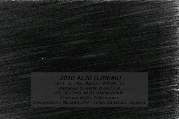 2010 AL30 imaged on January 12 from the distance of 0.003 7 AU at the Nazaret Observatory at the Canary Islands - Credit: Gustavo, Muler, Schteinman - Observatorio Nazaret, J47