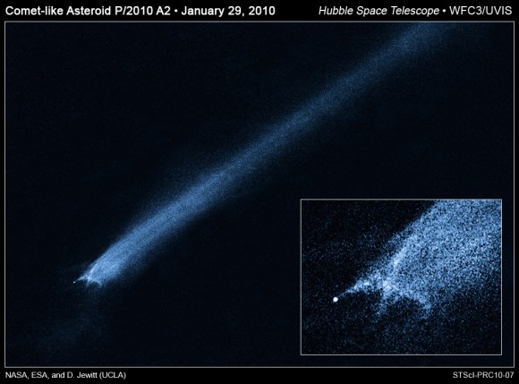 Hubble Views of Comet-like Asteroid P/2010 A2. Credit: NASA, ESA, and D. Jewitt (UCLA)