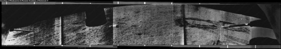 Possible figure 8 in a Lunokhod 1 panoramic image. Credit: Laboratory of Comparative Planetology. Click image to see all the panoramas from Lunokhod 1.