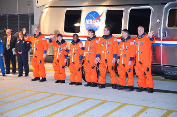 STS-131 crew heads out to the launchpad. Image: Alan Walters (awaltersphoto.com) for Universe Today.