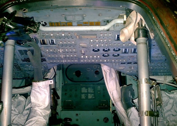 The control panel of the Apollo 13 capsule. The module is on display at the Kansas Cosmosphere and Space Center in Hutchinson, KS. Photo courtesy Kansas Cosmosphere and Space Center.