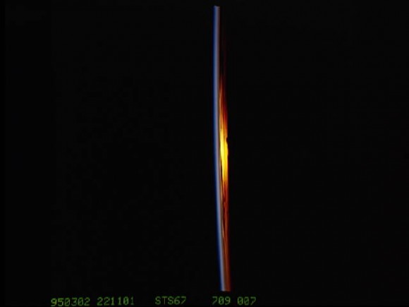 STS-67 sunset and earth limb view STS-67 sunset and earth limb view