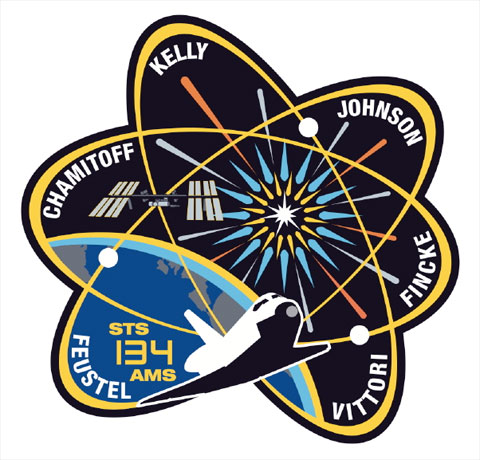 Mission patch for STS-134, which will carry the Alpha Magnetic Spectrometer to the ISS. Credit: NASA
