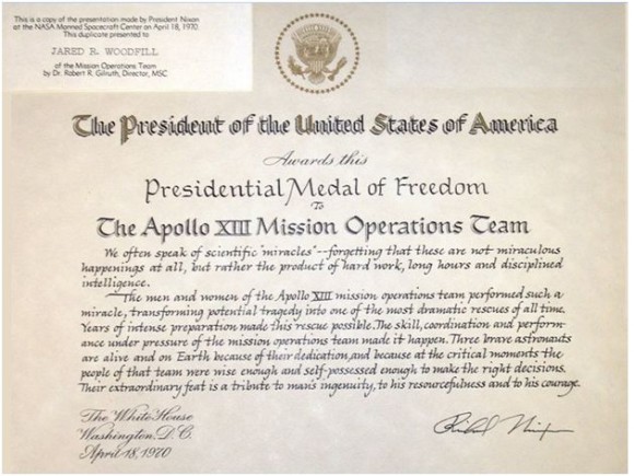 Certificate given to Woodfill for the Congressional Medal of Freedom. Image courtesy Jerry Woodfill.