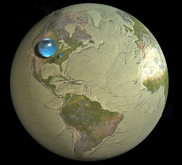 Illustration showing all of Earth's water, liquid fresh water, and water in lakes and rivers. Credit: Howard Perlman/USGS/Jack Cook/WHOI