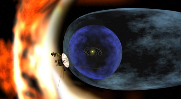 This artist's rendering depicts NASAs Voyager 2 spacecraft as it studies the outer limits of the heliosphere - a magnetic 'bubble' around the solar system that is created by the solar wind. Image credit: NASA/JPL-Caltech