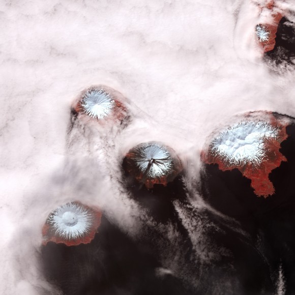 Mt. Cleveland in Alaska. NASA Earth Observatory image by Jesse Allen & Robert Simmon, using data from the NASA/GSFC/METI/ERSDAC/JAROS, and U.S./Japan ASTER Science Team.