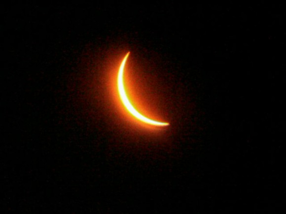 The Moon moving off the sun following the eclipse, as seen on Easter Island. Credit: Jonathan Doochin & Michael Doochin