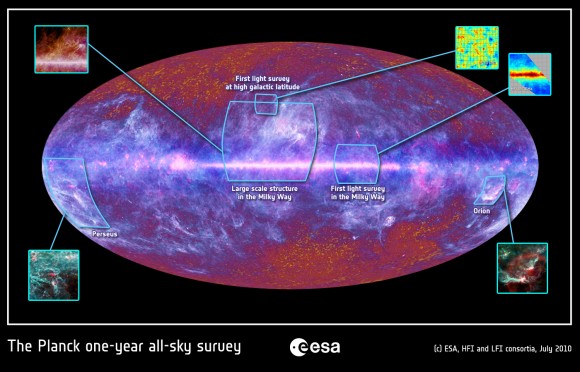 Annotated version of the Planck all-sky image. Credit: ESA, HFI and LFI consortia.