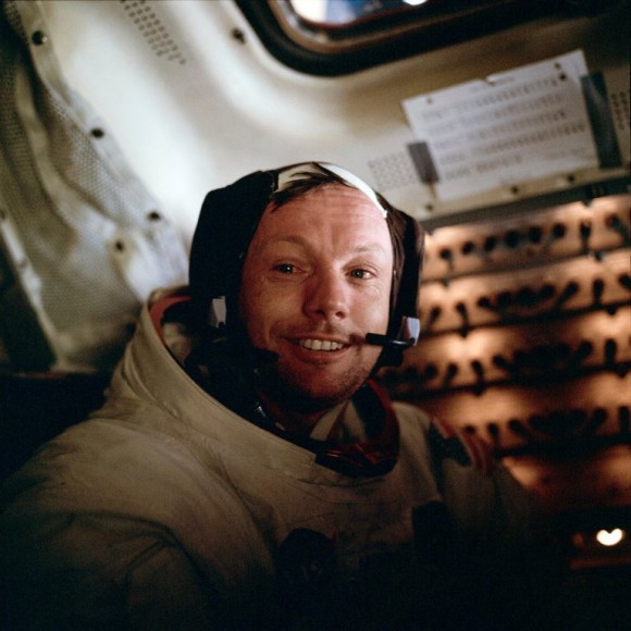 Neil A. Armstrong inside the Lunar Module after EVA Neil A. Armstrong inside the Lunar Module after EVA