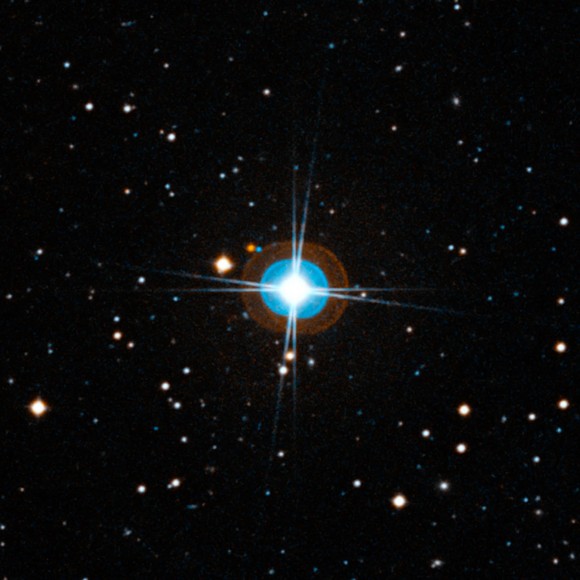 A close-up of the sky around the star HD 10180. Credit: ESO and Digitized Sky Survey 2. Acknowledgment: Davide De Martin