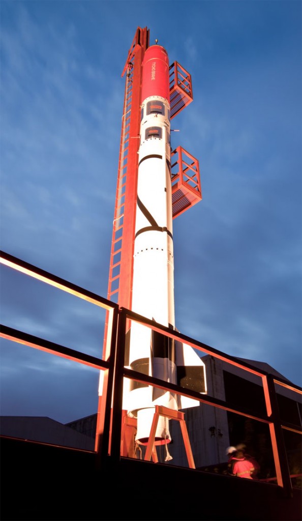 Copenhagen Suborbital's HEAT rocket and Tycho Brahe capsule ready to launch. Credit: Copenhagen Suborbital