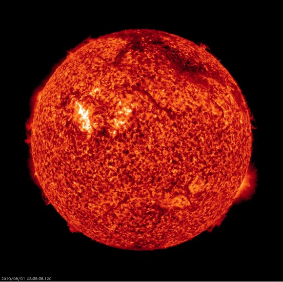 Image from the Solar Dynamics Observatory of the filaments coming from the Sun's surface. Credit: NASA