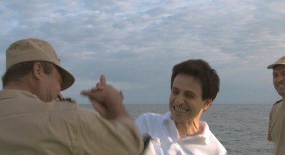 A Romanian naval officer celebrates with a member of the ARCA team after the rocket fired successfully. Credit: ARCA