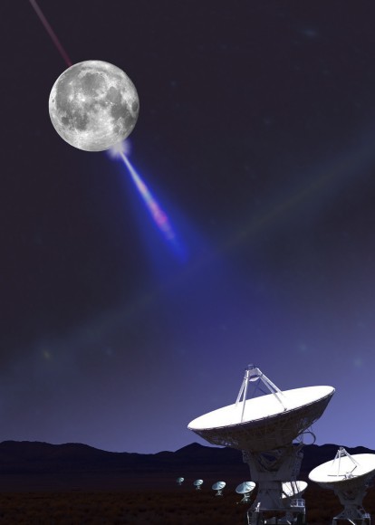 Radio astronomers get an assist from the Moon. Credit: Ted Jaeger, University of Iowa, NRAO/AUI/NSF