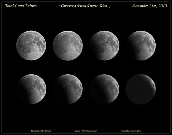 Efrain Morales from the Jaicoa Observatory in Puerto Rico took this sequence of images.. 'The weather was not under under optimum conditions,' he wrote, 'but managed to take this sequence thru the cloud gaps until it finally covered it up.'