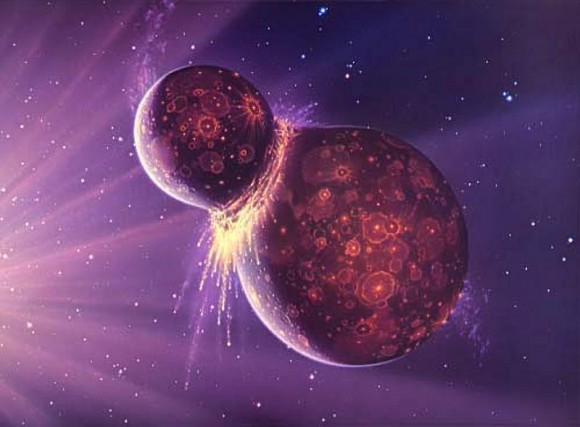 A huge impact may have formed the Moon, but other large impacts could have determined the makeup of Earth and other planetary bodies. Image Credit: Joe Tucciarone
