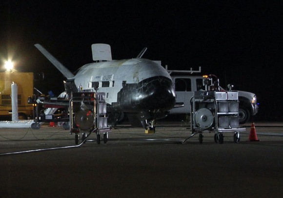 X-37B after landing. Credit: 30th Wing, Vandenberg Air Force Base.