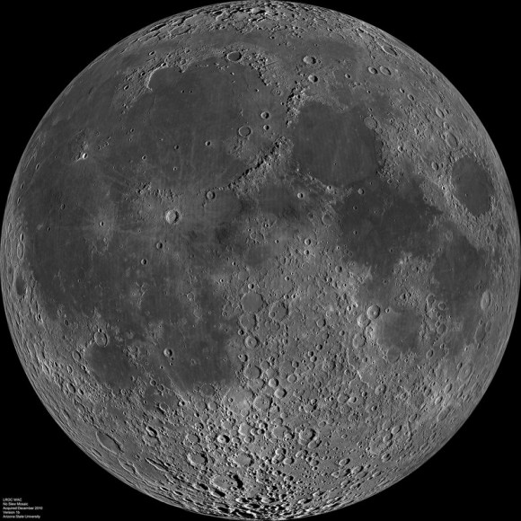LROC WAC mosaic of the lunar nearside. Credit: NASA/GSFC/Arizona State University.