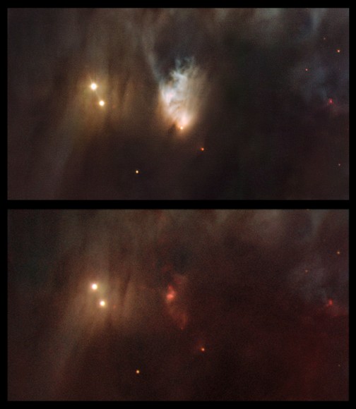 Messier 78 region taken in 2006 (below) with the 4-metre Mayall telescope at Kitt Peak, Arizona (below) with a new image from ESO. Credit: ESO/T. A. Rector/University of Alaska Anchorage, H. Schweiker/WIYN and NOAO/AURA/NSF and Igor Chekalin