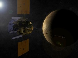 Artist's concept of MESSENGER in orbit around Mercury. Courtesy of NASA Artist's concept of MESSENGER in orbit around Mercury. Courtesy of NASA