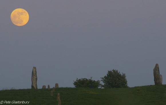 This view of the March 19, 2011 full Moon was taken on West Kennet Avenue at the Avebury Stone Circle in Wiltshire. Credit: Pete Glastonbury