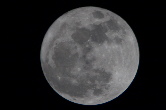 Image of the Full Moon at perigee, taken from Tabuk, Kingdom of Saudi Arabia, on March 19th., 2011 at 20.05UT using a Canon 30D camera set at 1/800sec and 1000ASA. The camera was attached to an 80mm refractor of 500mm focal length and a x3 teleconverter giving an effective focal length of 1,500mm. Credit: Colin Henshaw.