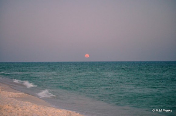 The Moon over Gulf Islands National Seashore near Navarre Beach, Florida. Credit: Mindi Meeks