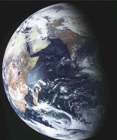 On Feb. 26, 2011, at 14:30 Moscow Time, the Elektro-L satellite produced its first breathtaking image of the home planet. Credit: NPO Lavochkin