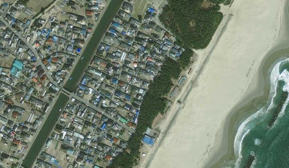 Arahama, Japan before the disaster. Satellite image courtesy of GeoEye.