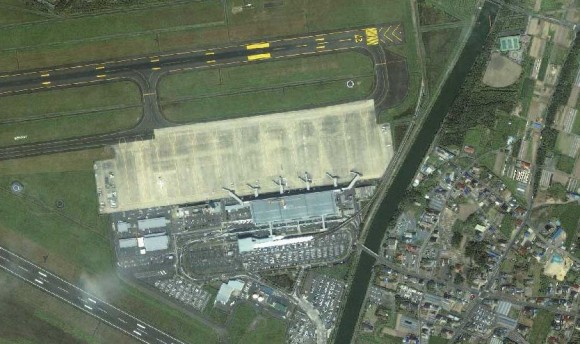 The Sendai Airport in August of 2010. Satellite image courtesy of GeoEye.