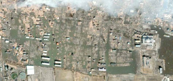 Ishinomaki, Japan on March 12, 2011. Satellite image courtesy of GeoEye.