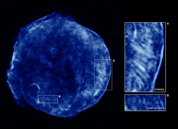 High Energy Stripes in the Tycho Supernova Remnant. Credit: NASA/CXC/Rutgers/K.Eriksen et al.