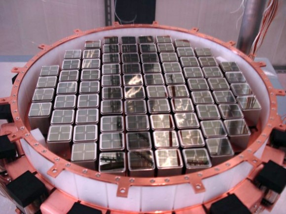 Bottom photomultiplier tube array on the XENON 100 detector. Credit: the XENON collaboration