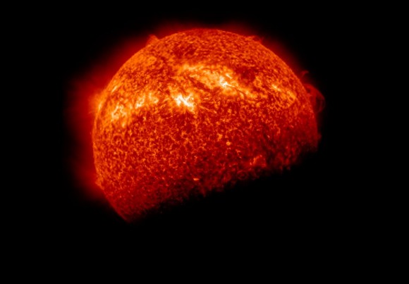 The Sun, as seen by the Solar Dynamics Observatory during an 'eclipse' spacecraft slips behind Earth. Credit: NASA/SDO