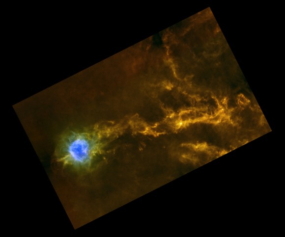 Dense filaments of gas in the IC5146 interstellar cloud. This image was taken by ESA’s Herschel space observatory at infrared wavelengths 70, 250 and 500 microns. Stars are forming along these filaments. Credits: ESA/Herschel/SPIRE/PACS/D. Arzoumanian (CEA Saclay) for the “Gould Belt survey” Key Programme Consortium.