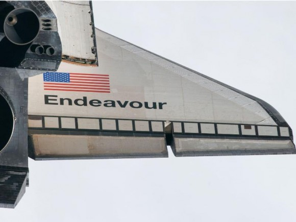 This is the last time this will be seen in space: Endeavour's wing is photographed from the ISS during the shuttle's approach. Credit: NASA