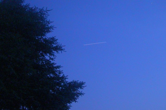 The ISS and space shuttle Endeavour as seen from Lancaster County, Pennsylvania at 4:50am EDT on May 30, 2011. Credit and Copyright 2011: Beth Katz