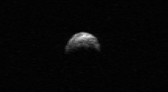 This radar image of asteroid 2005 YU55 was generated from data taken in April of 2010 by the Arecibo Radar Telescope in Puerto Rico. Image credit: NASA/Cornell/Arecibo