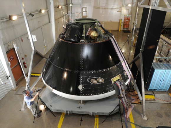 The Multi-Purpose Crew Vehicle being assembled and tested at Lockheed Martin's Vertical Testing Facility in Colorado. Photo credit: Lockheed Martin