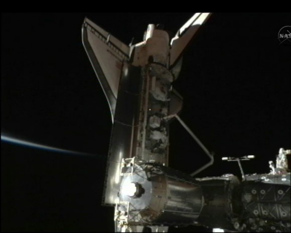 Space Shuttle Endeavour and ESA's Columbus laboratory seen after the Shuttle docked with ISS on 18 May 2011. Credits: NASA