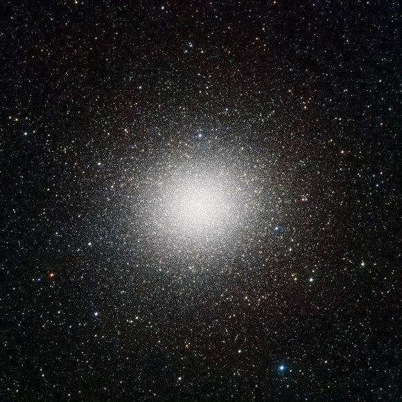 This new image may be the best portrait of the globular star cluster Omega Centauri ever made. Omega Centauri, in the constellation of Centaurus (The Centaur), is the largest globular cluster in the sky, but the very wide field of view of VST and its powerful camera OmegaCAM can encompass even the faint outer regions of this spectacular object. Credit: ESO/INAF-VST/OmegaCAM. Acknowledgement: A. Grado/INAF-Capodimonte Observatory
