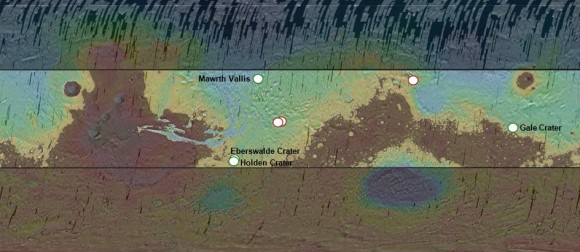 The final four landing sites for MSL. Image courtesy Matt Golombek.